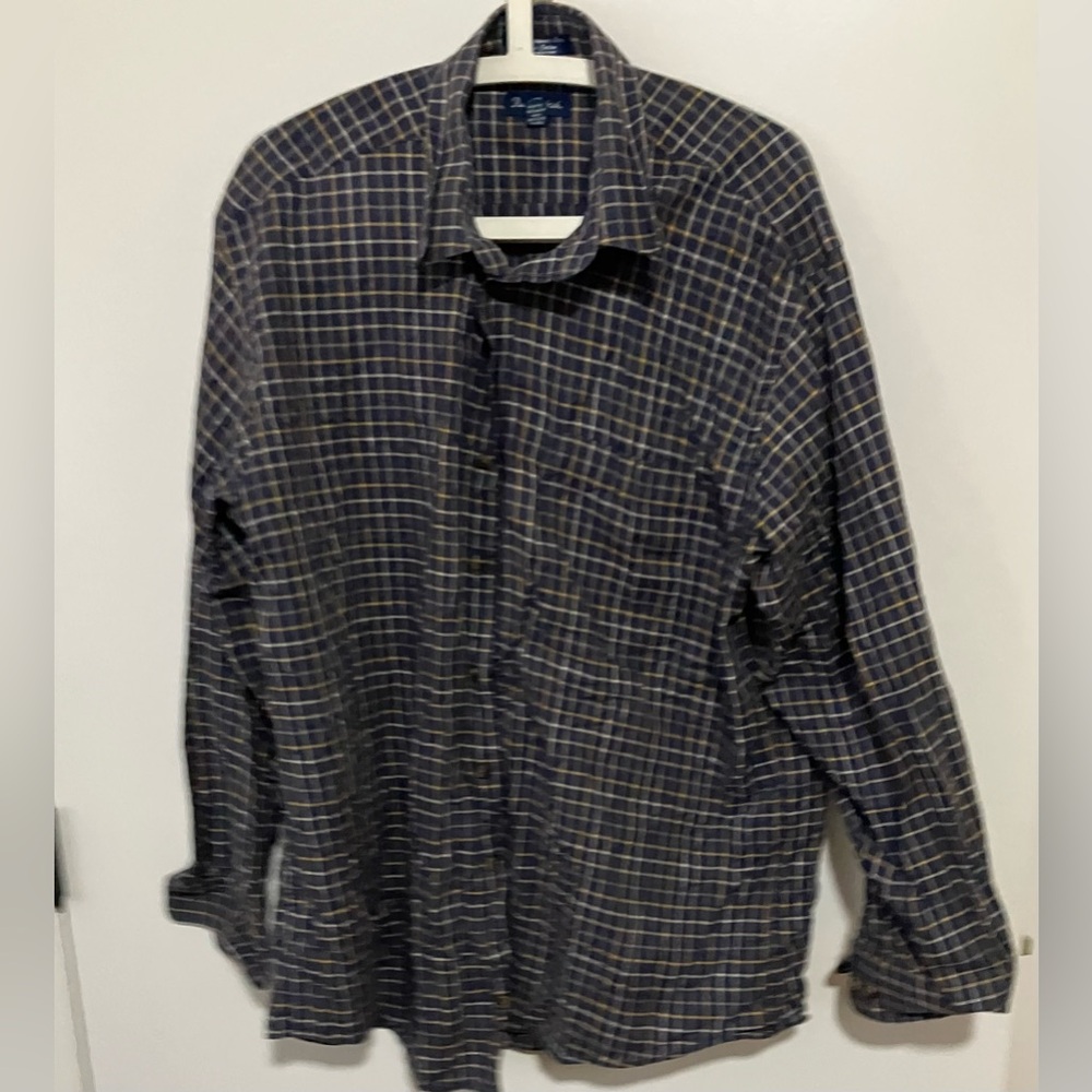 Paul Fredrick Navy and Yellow Plaid Shirt